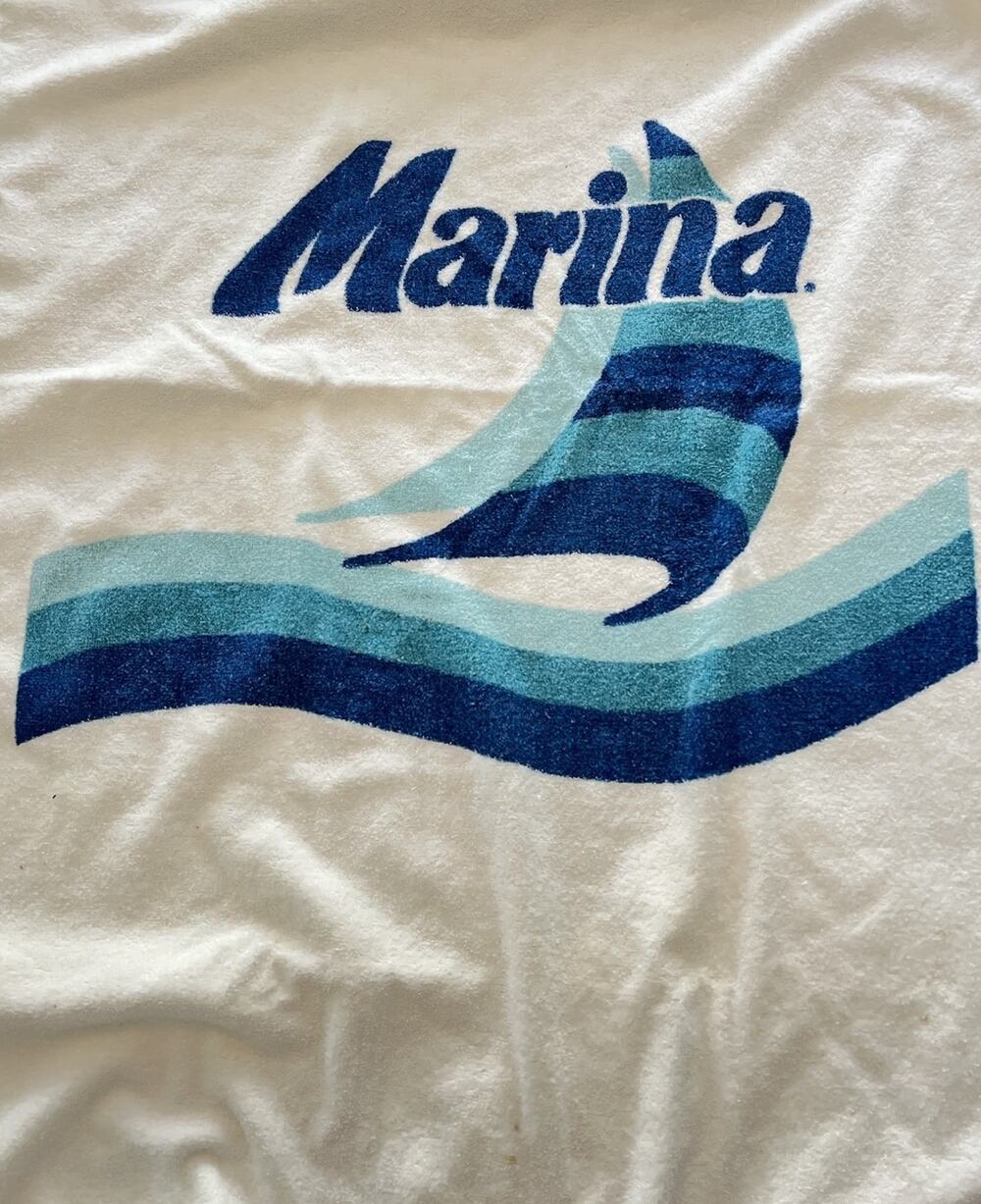 Vintage Marina Beach Towel R.A. Briggs Retro Boating Sailboat USA Made STAINS